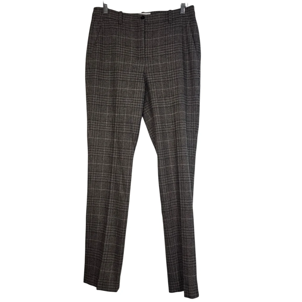 Michael Kors Collection Made in Italy Pure Virgin Wool Plaid Brown Straight Leg - Picture 3 of 13